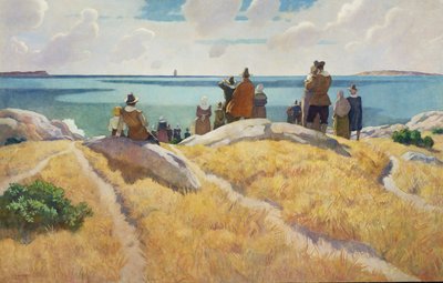 Het Vertrek van de Mayflower naar Engeland in 1621 door Newell Convers Wyeth